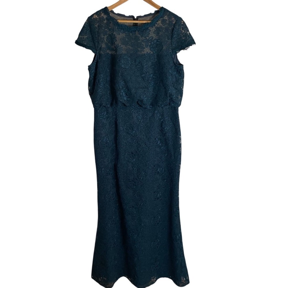 J S Collections Teal Lace Blouson Gown Dress With Liner Size 14